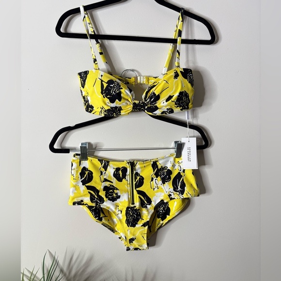 Derek Lam 10 Crosby Yellow Floral High Waist Bikini Swim Set - Picture 1 of 8